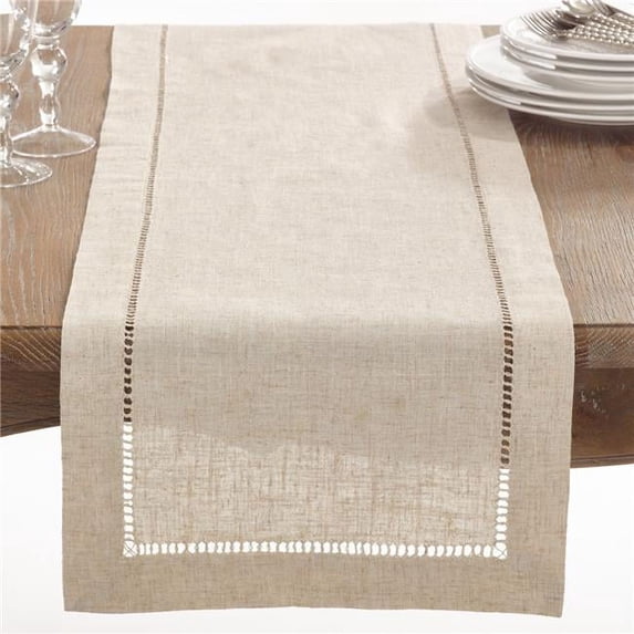 16 x 90 in. Rectangle Hemstitched Linen Blend Table Runner - Natural