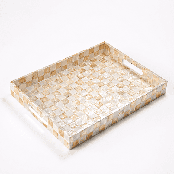 16"x12" Capiz Shell Decorative Serving Tray With Handles