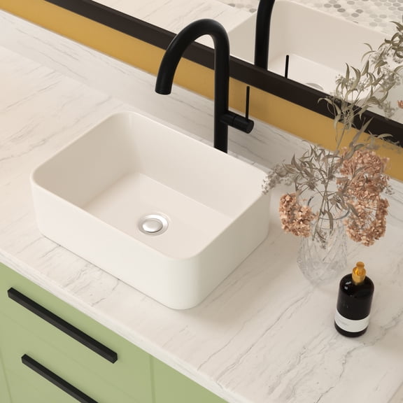 16"x12" Ceramic Rectangular Bathroom Vessel Sink - White, Modern Design, Stain White Above Counter Bathroom, Stain- Mount