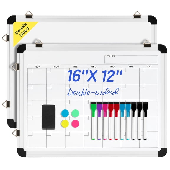Paporia 16"x12"Double-Sided Magnetic Monthly Calendar Whiteboard, Wall-Mounted, with silver Frame, for Home and Office Use