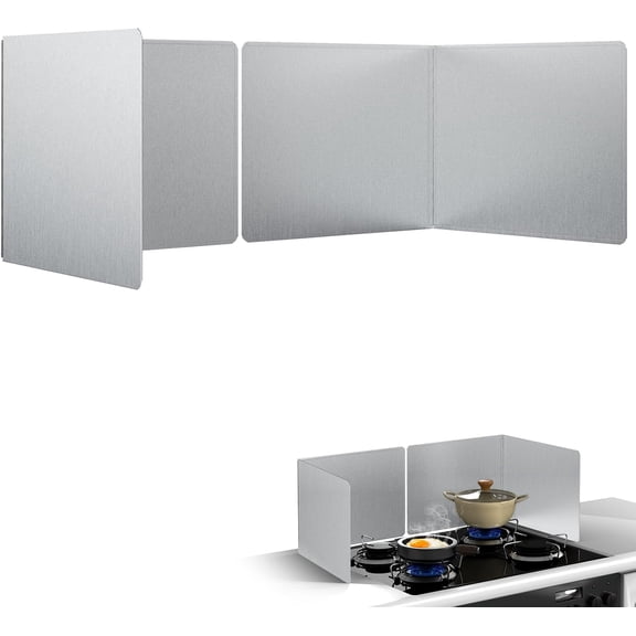 16"x12" Kitchen Splash Guard 2 PCS, Foldable Stainless Steel Backsplash Panel with Edge Protection, Heat Insulation Splashback for Stove and Counter