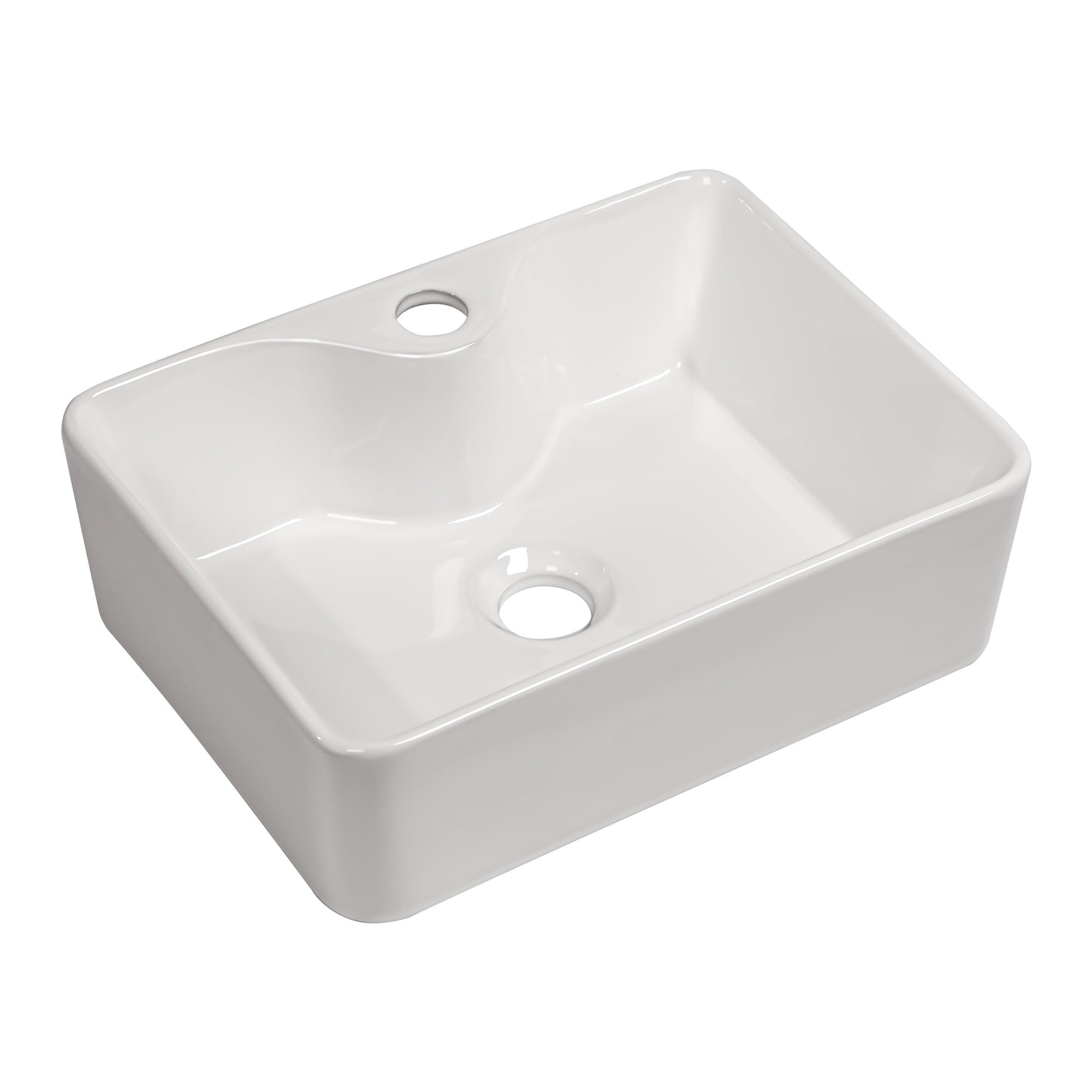 White Ceramic Rectangular Vessel Sink with Faucet Hole, 16" x 12"