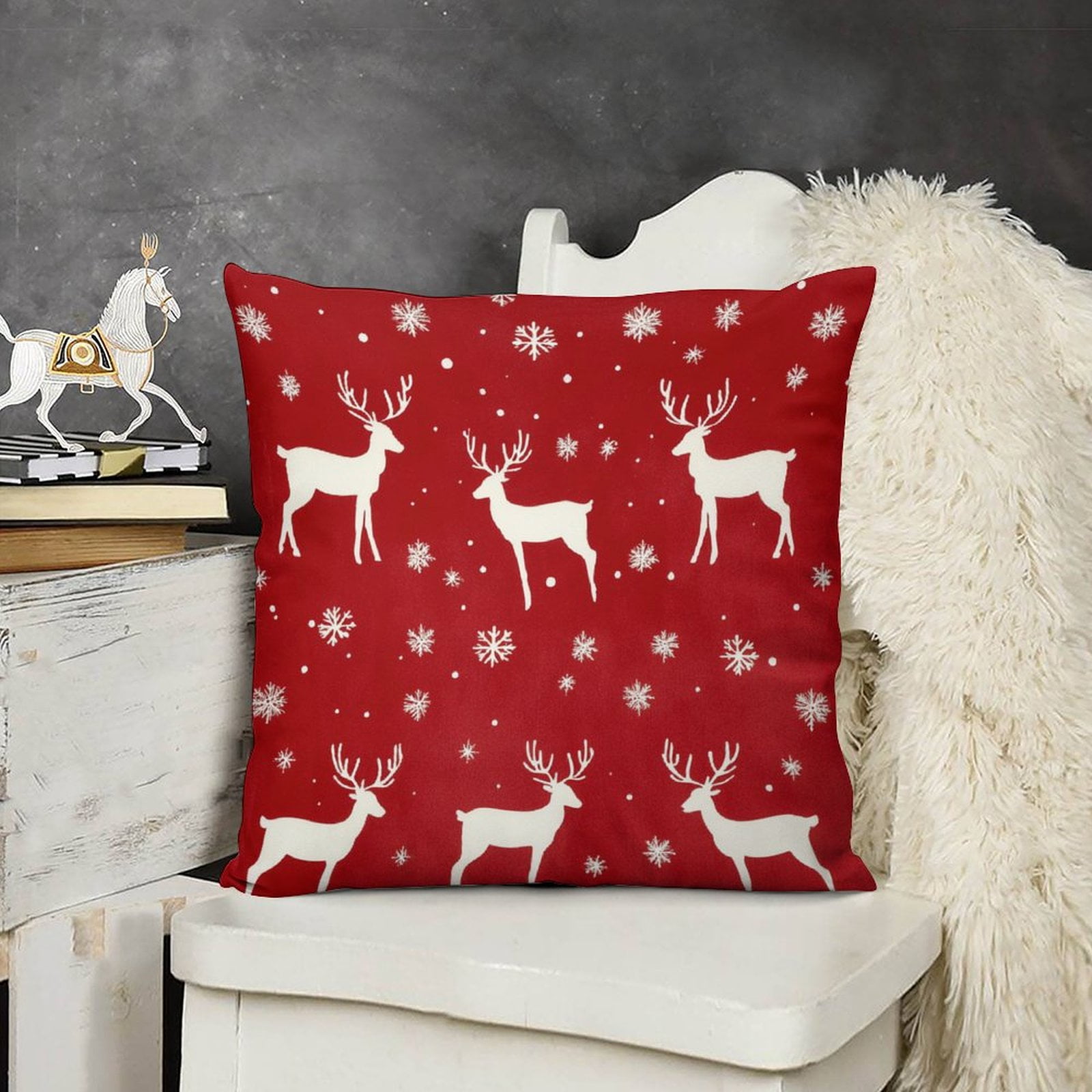 16 "x16 " Cushion Case Red Reindeer Velvet Couch Pillow Cases Winter