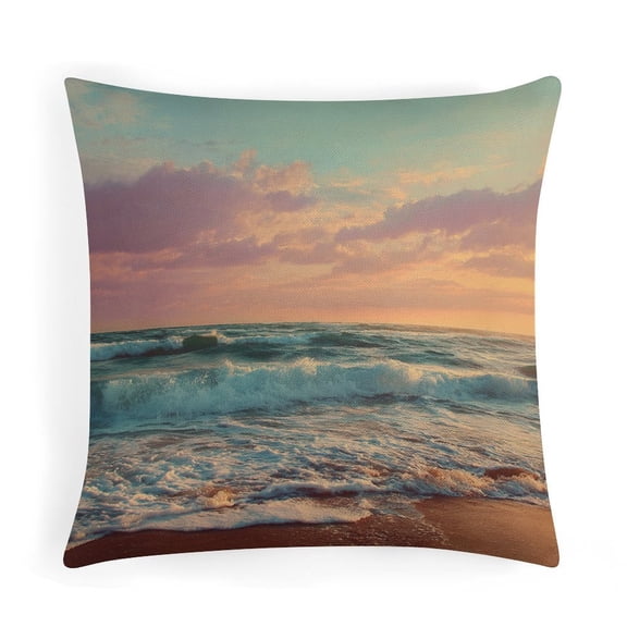 16"x16" Cushion Case Seaside Seacoast Beachy Waves Decorative Throw Pillow Covers Ocean Waves Coastline Nautical Outdoor Pillows Pillows for Couch Sofa Patio Furniture Home Decor