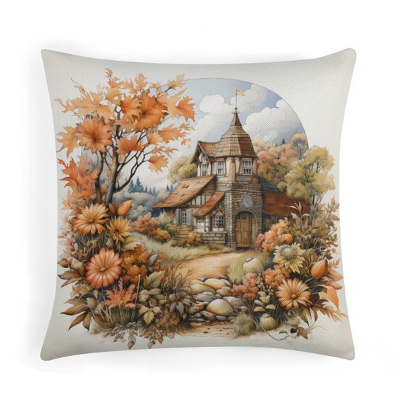 16"x16" Cushion Covers Watercolor Autumn Wreath Decorative Throw Pillow Covers Autumn Harvest Thanksgiving Large Couch Pillows Decorative Couch Pillow Cover for Sofa