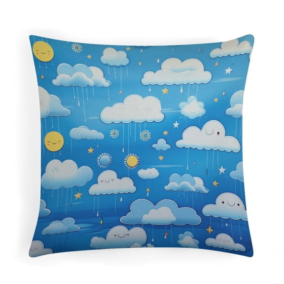 16"x16" Cushion Pillow Cover Abstract Clouds And Weather Symbols Linen Pillow Cover Cute Cartoon Clouds Rainbow Cute Throw Pillows Pillows for Couch Sofa Patio Furniture Home Decor