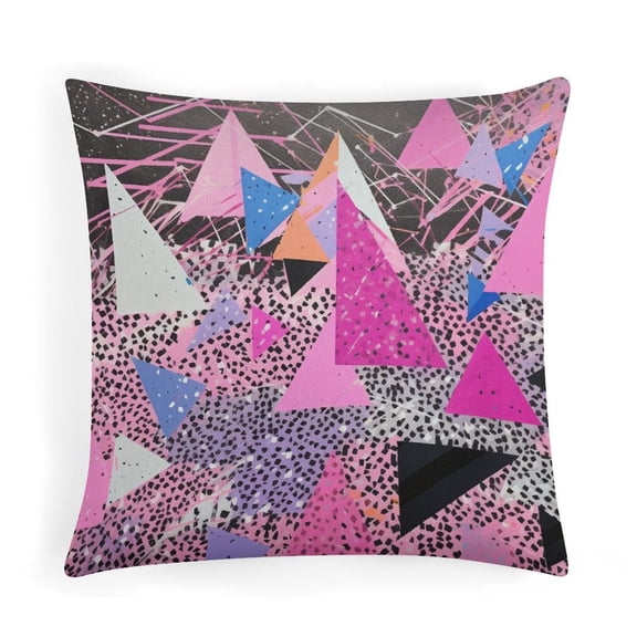 16"x16" Pillowcases Abstract Colorful Triangles Pink Black Linen Cushion Case Outdoor Home Decoration Colorful Geometric Triangle Summer Pillow Covers for Sofa Car Couch Living Room Bedroom