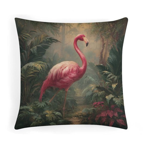 16"x16" Pillows Cover Pink Flamingo in The Rainforest Outdoor Square Pillow Cushion Cases Paradise Wilderness Nature Throw Pillow for Home Bed Sofa