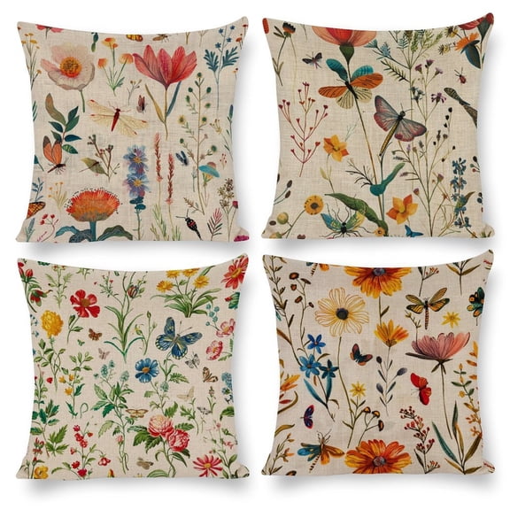 16"x16" Pillows Cover Spring Summer Garden Flowers Farmhouse Pillow Covers Colorful Leaf Floral Daisy Throw Pillow Cases Cushion Case for Sofa Couch Set of 4