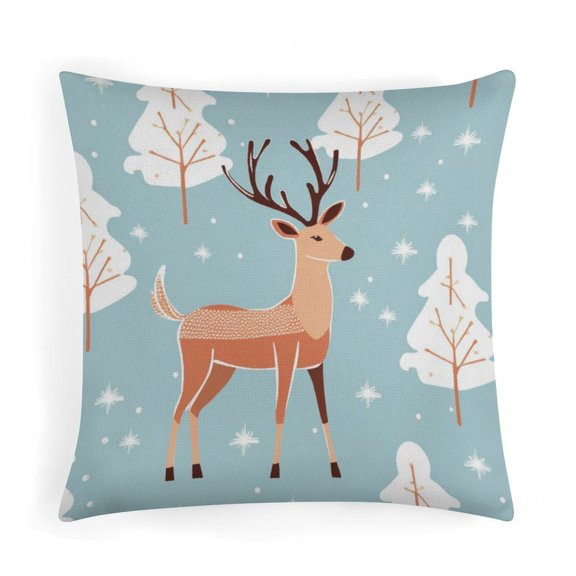 16"x16" Pillows Cute Winter Reindee Farmhouse Pillow Cover New Year Reindeer Sofa Pillow Cover for Sofa Car Couch Living Room Bedroom