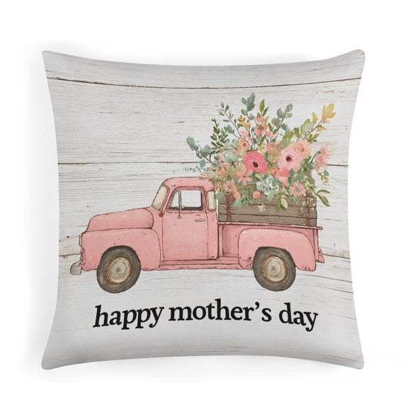 16"x16" Pillows Happy Mothers Day Truck Farmhouse Decorative Throw Pillow Coves Cushion Case Decoration Mother's Day Decorative Pillows for Bed for Couch Car Sofa - No Insert