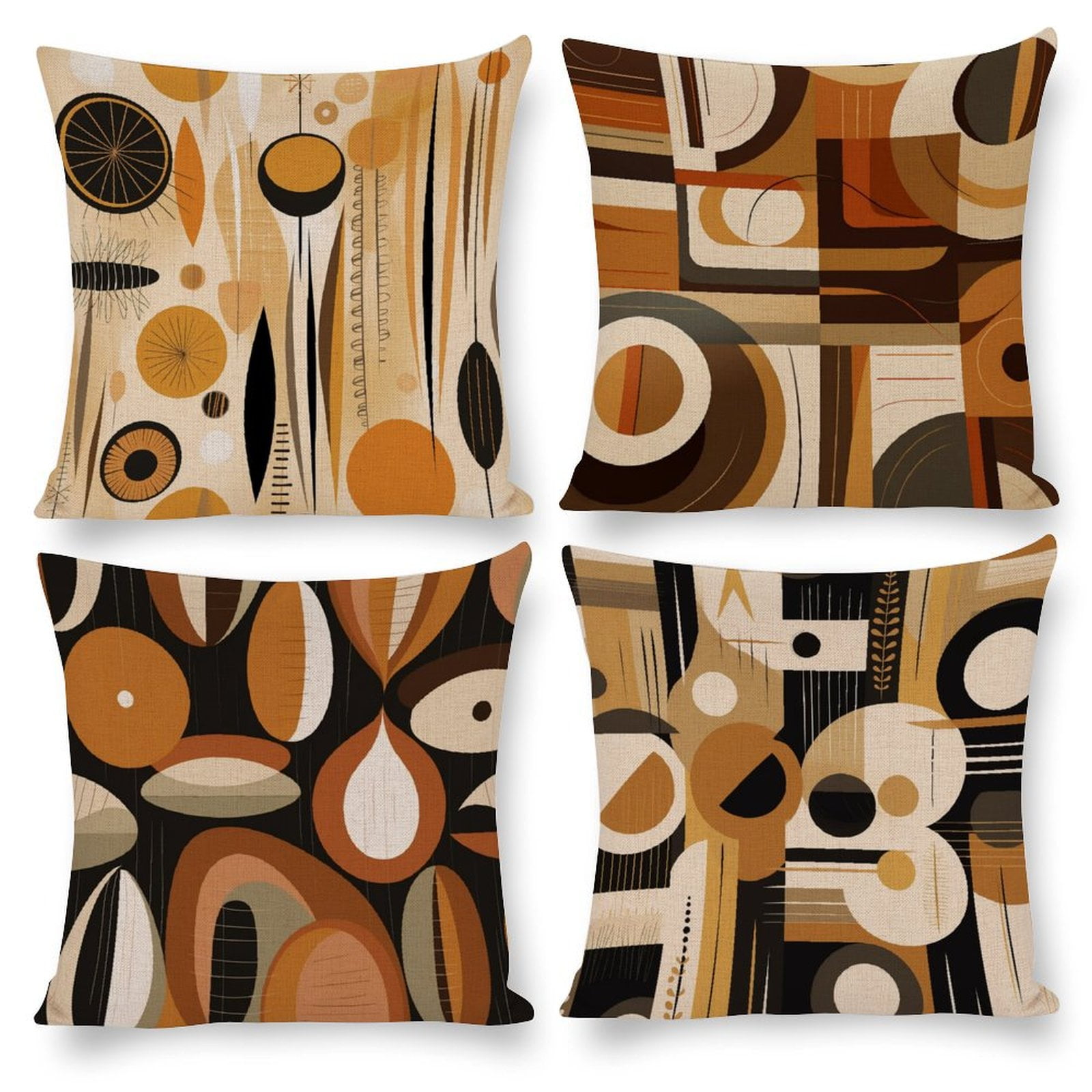 16"x16" Pillows Mid Century Modern Retro Pattern Brown Earth Tones