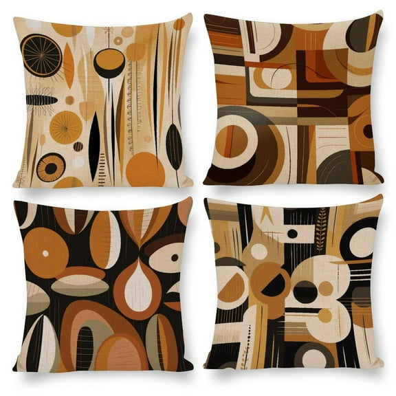 16"x16" Pillows Mid Century Modern Retro Pattern Brown Earth Tones Decorations Pillow Covers Simple Geometric Accent Pillows Pillows for Couch Sofa Patio Furniture Home Decor Set of 4
