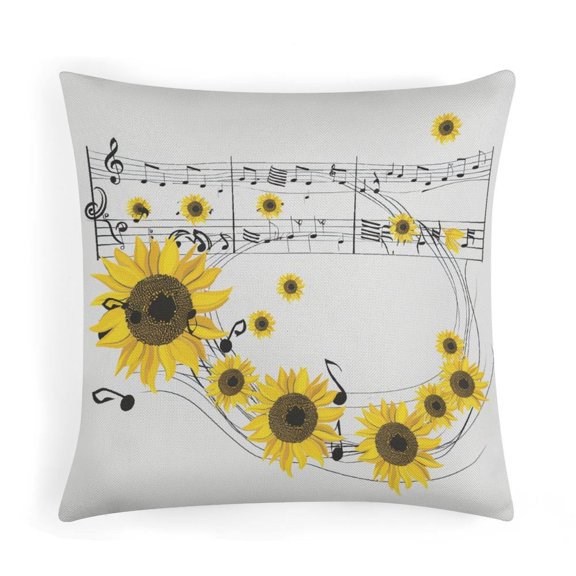 16"x16" Pillows Music Note with Yellow Sunflower Throw Pillow Covers Decorative Floral Linen Pillow Cover Beautiful Musical Notes Throw Pillows for Couch Decoration for Sofa Couch