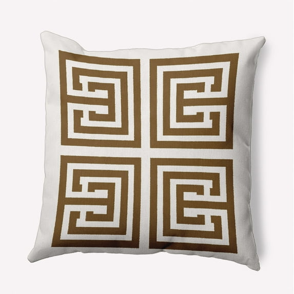 16"x16" Simply Daisy Greek Key Poly Accent Pillow, Brown Qty 1