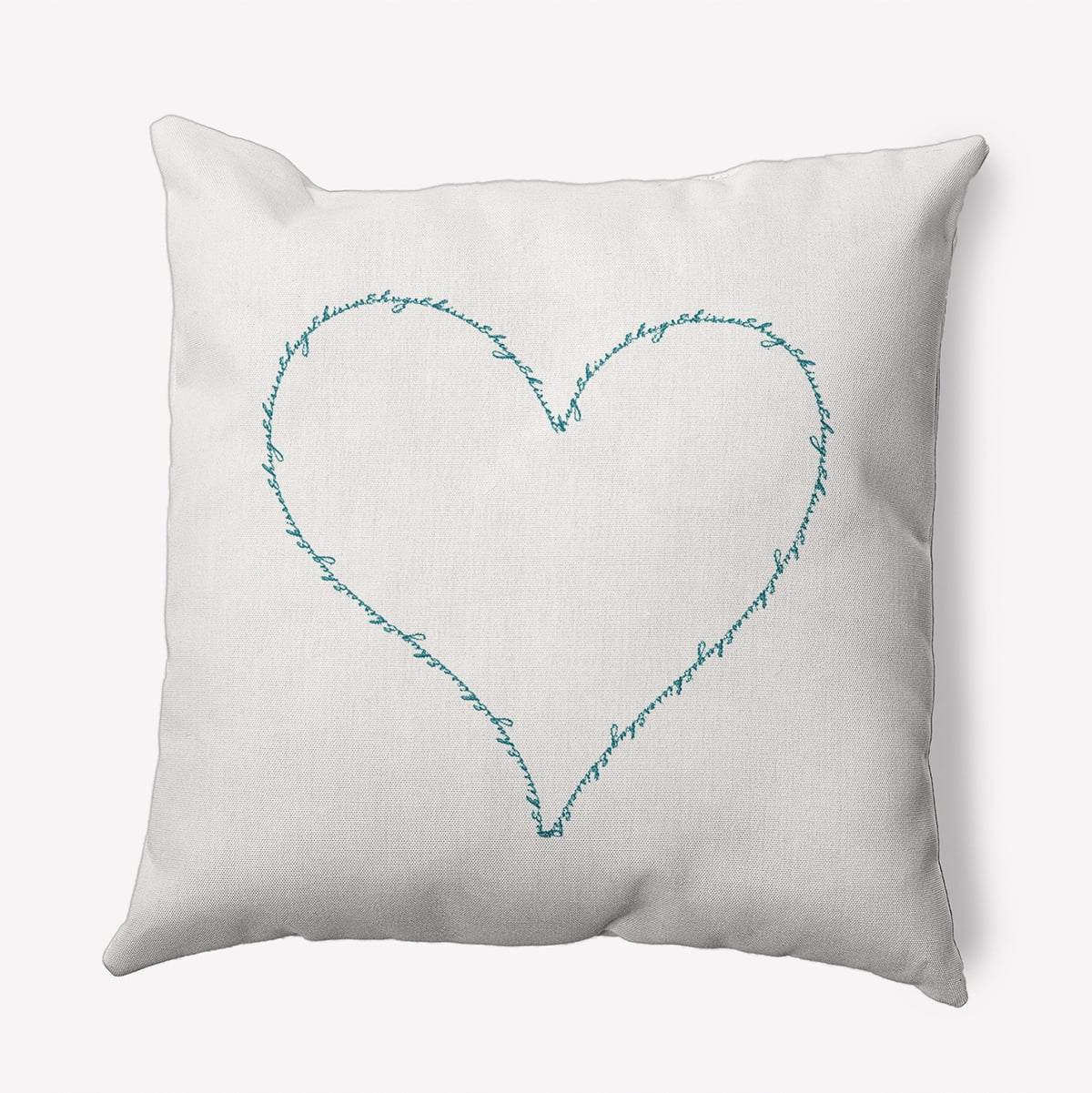 16"x16" Simply Daisy Hugs & Kisses Heart Poly Indoor/Outdoor Pillow, Teal Qty 1