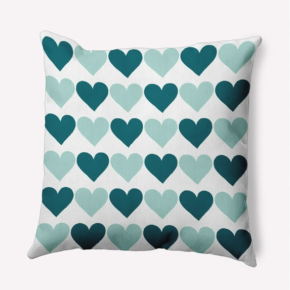 16"x16" Simply Daisy Valentines Alternating Hearts Poly Indoor/Outdoor Pillow, Teal Qty 1