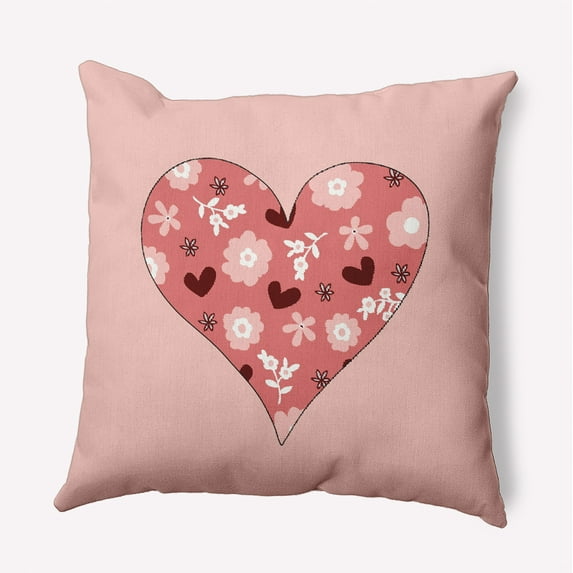 16"x16" Simply Daisy Valentines Flowery Love Hearts Poly Accent Pillow, Mauve Qty 1
