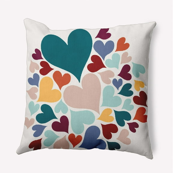 16"x16" Simply Daisy Valentines Hearts All Around Poly Indoor/Outdoor Pillow, Teal Qty 1