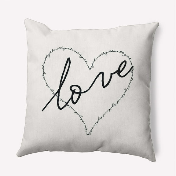 16"x16" Simply Daisy Valentines Love, Hugs & Kisses Poly Accent Pillow, Black-White Qty 1