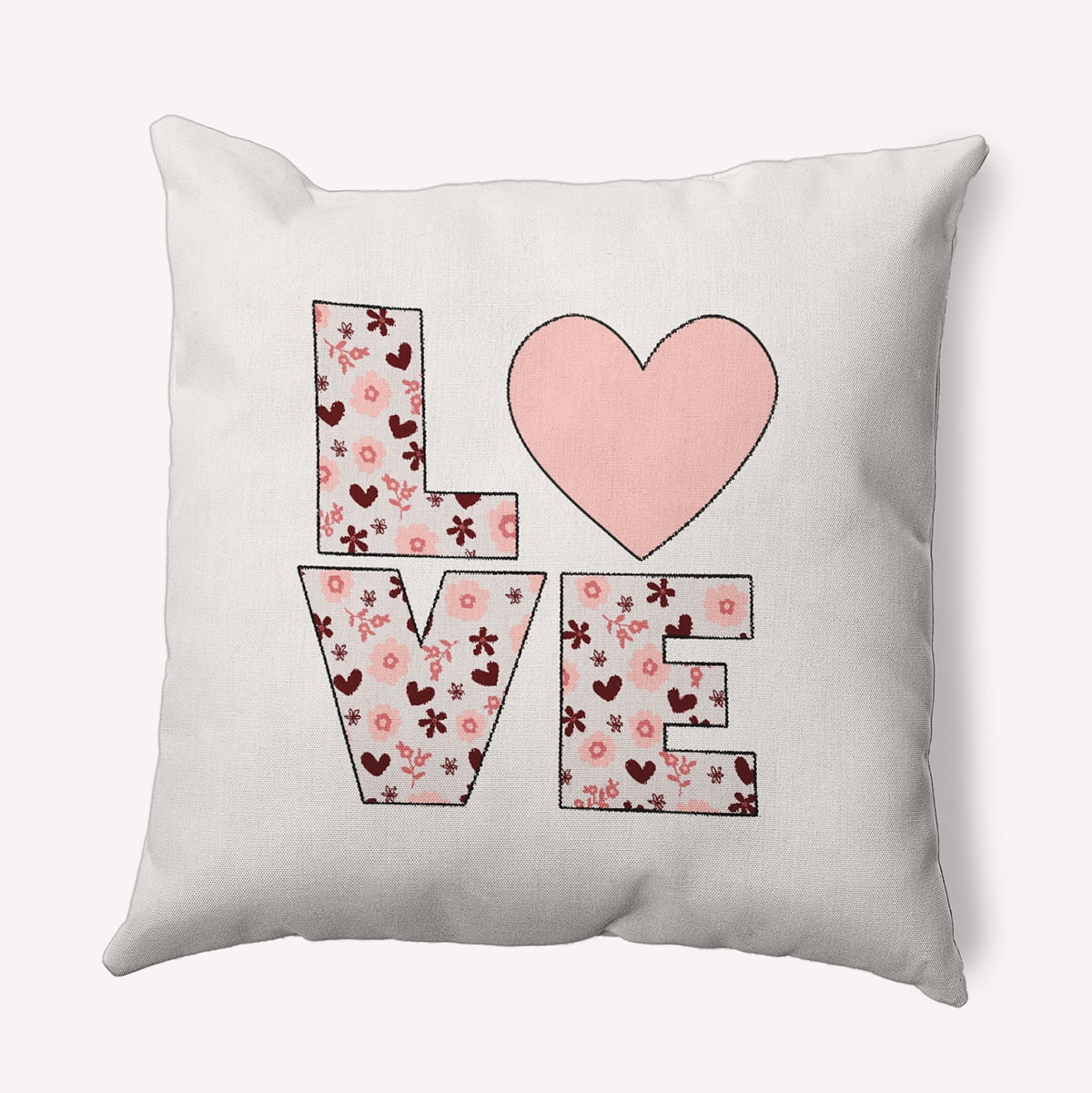 16"x16" Simply Daisy Valentines Love with Flowers Poly Indoor/Outdoor Pillow, Silver Qty 1