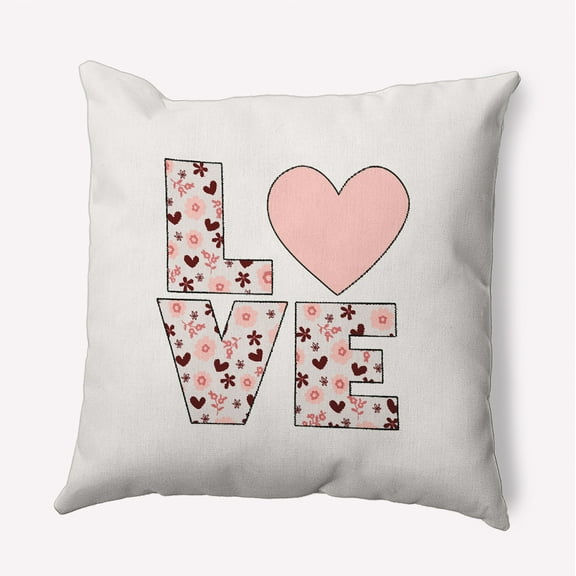 16"x16" Simply Daisy Valentines Love with Flowers Poly Indoor/Outdoor Pillow, Silver Qty 1