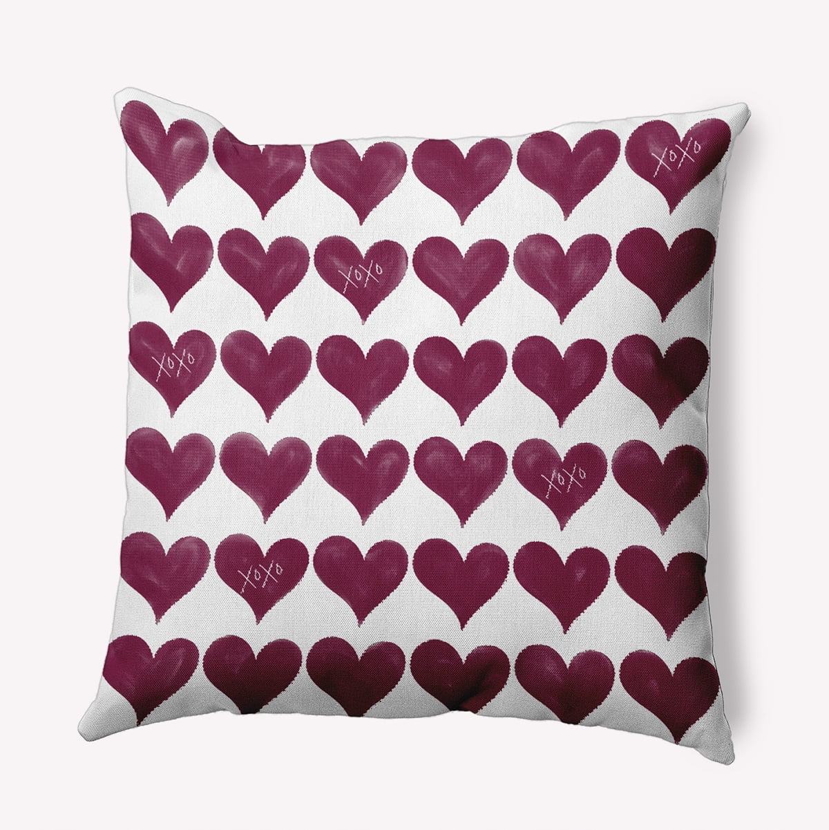 16"x16" Simply Daisy Valentines XOXO Colored Hearts Poly Indoor/Outdoor Pillow, Magenta Qty 1