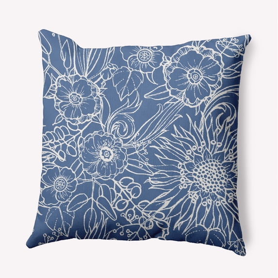 16"x16" Simply Daisy Zentangle Poly Indoor/Outdoor Pillow, Blue Qty 1