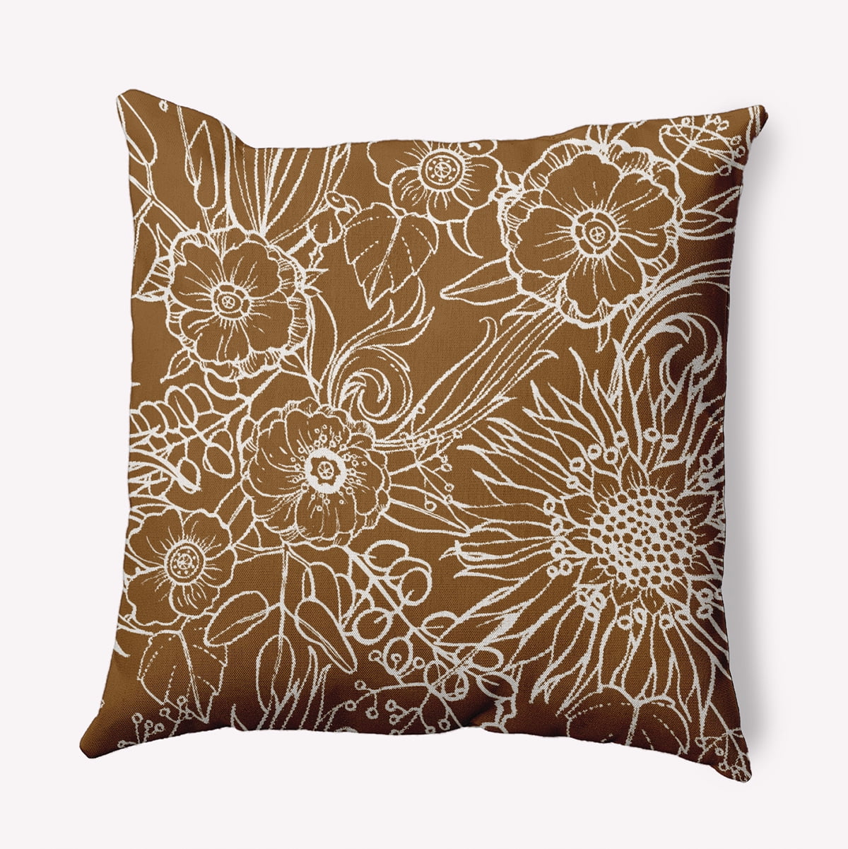 16"x16" Simply Daisy Zentangle Poly Indoor/Outdoor Pillow, Brown Qty 1
