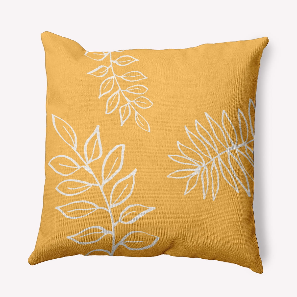 16"x16" Square Simply Daisy Fern Leaves Poly Indoor/Outdoor Pillow, Egg Yolk Qty 1