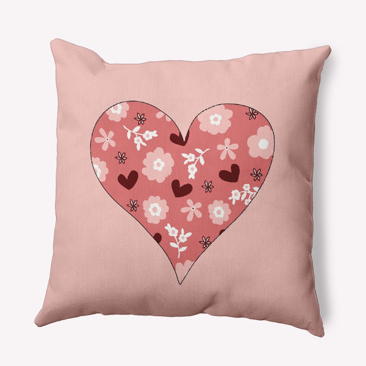 16"x16" Square Simply Daisy Valentines Flowery Love Hearts Poly Indoor/Outdoor Pillow, Mauve Qty 1