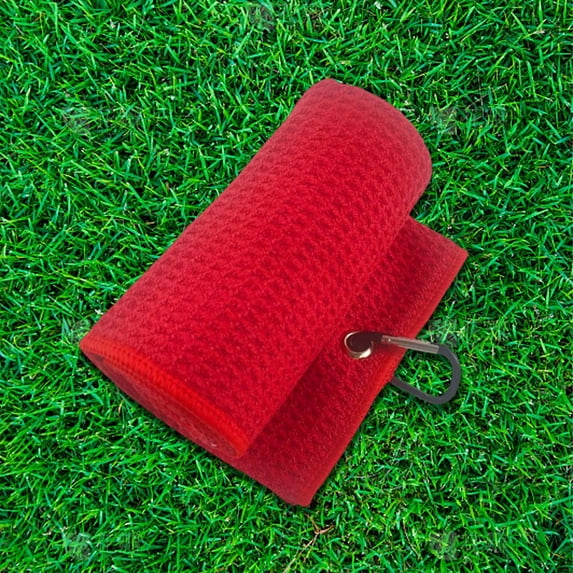 16"x16" Tri-Fold Golf Towels, Waffle Pattern Towels Soft Fiber Super Absorption with Carabiner Clip Golf Bag Accessories for Golf Lovers, Red