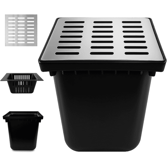 16"x16"x16" Catch Basin with Grate, 304 Stainless Steel Grate Catch Basin with Debris Basket, French Drain Without Reserved Hole for Patio,Downspout,Commercial