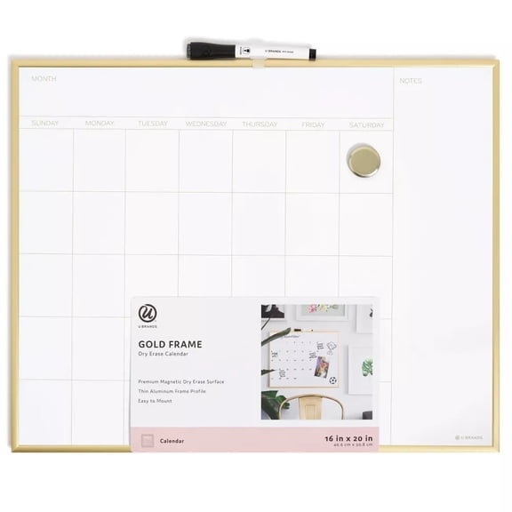 16"x20" Dry Erase Calendar Board Gold