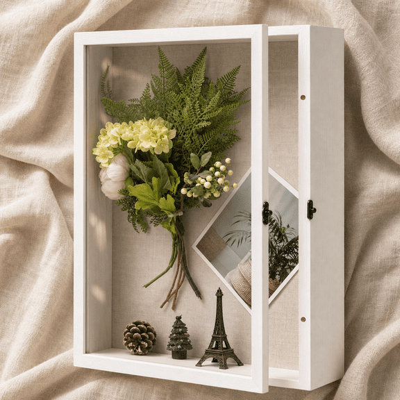 16"x20" White Shadow Box Frame, 3.54" Deep Display Case for Jerseys, Flowers, Wedding Keepsakes