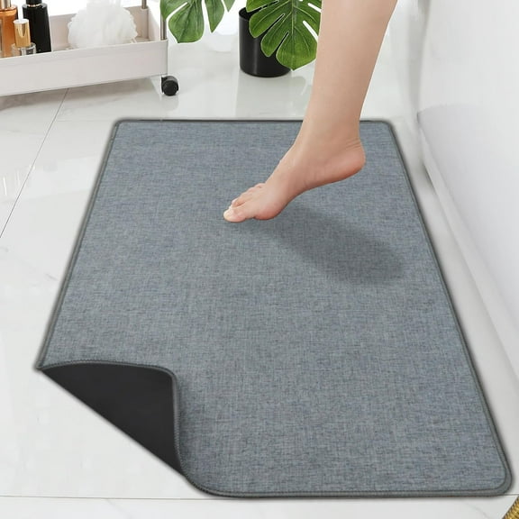 16"x26" Ultra Thin Bathroom Rugs,Low Profile Bath Rug,Rubber mat,Fit Under Door,Non Slip,Machine Washable Shower Rug,Dark Grey
