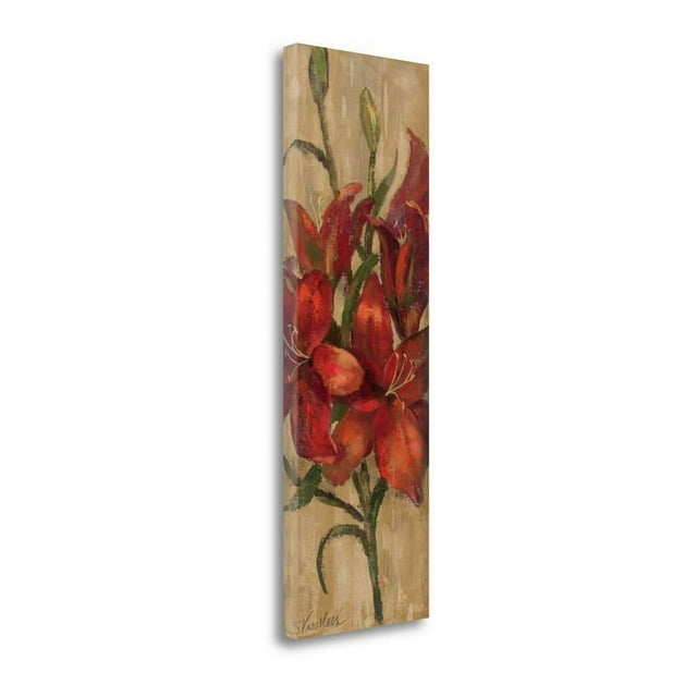 16"x47" Vivid Red Lily On Gold By Silvia Vassileva- on Canvas Fabric Multi-Color