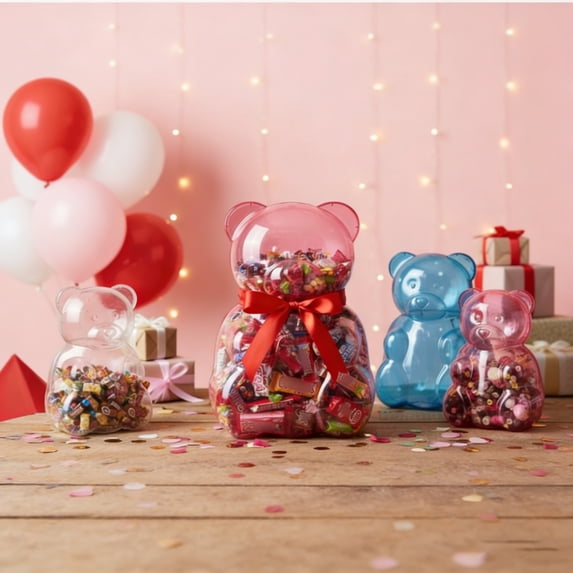 16"x9" Gummy Bear Container Plastic, Large Clear Gummy Bear Jar, Bear Shaped Candy Holder for Valentines Day, Reusable Gift Box for Candy, Party Favors, Sweet Treat Display & Festive Storage, HAODEJW
