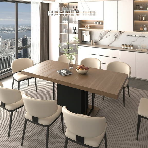 160-200 Cm Aged Wood Extendable Table For 6-10, Black, And Elegant Dining Option Wood-like Part, 160 - 200 Cm, Accommodates 6 10 People