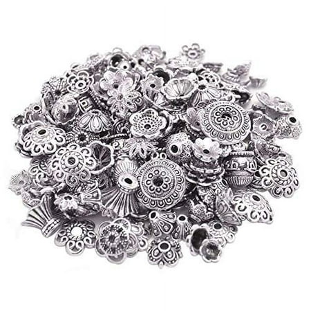 160-210pcs Bali Style Jewelry Making Metal Bead Caps Deluxe New Mix, 100 Gram,Tibetan Silver