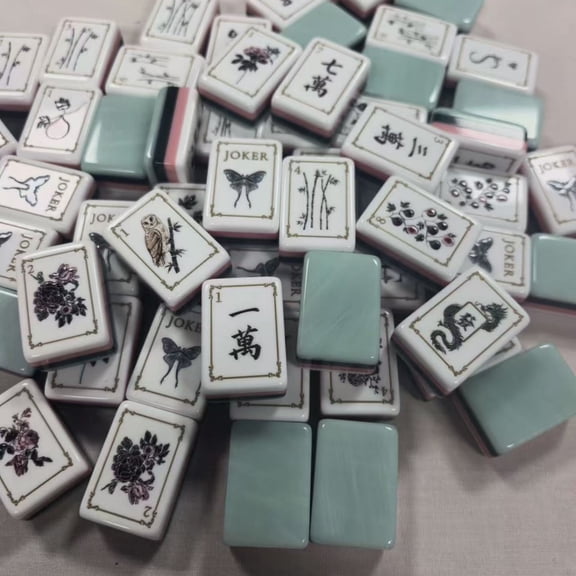 160 American Mahjong Set - Figs Style Acrylic Travel-Portable Playing Mahjong with Storage Bag