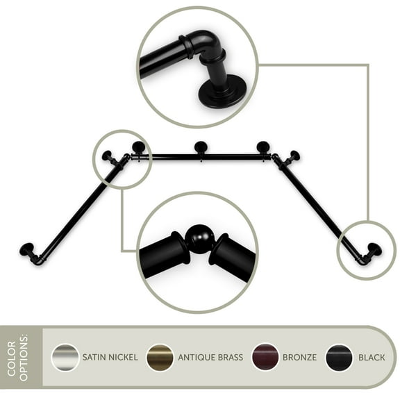 1 inch Pipe Bay Window Curtain Rod 23-41", 41-78" - Black