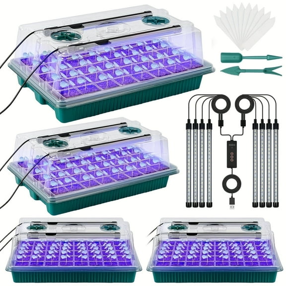 160-Cell Seed Starter Kit with 8 LED Grow Lights Adjustable Timer & Brightness, 4 Trays for Herbs, Vegetables, Flowers