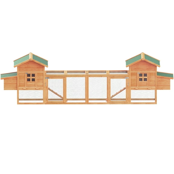 160" Chicken Coop Outdoor Wooden Rabbit Hutch Poultry House with Chicken Run Cage, Egg Box & Waterproof Roof