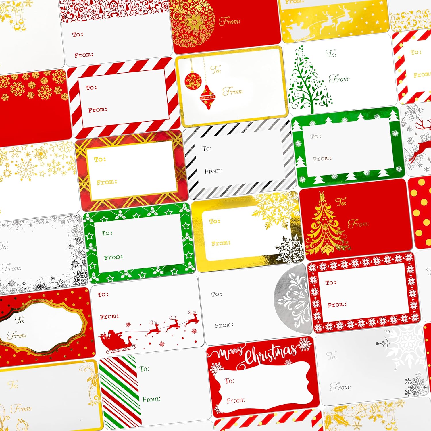 160 Christmas Name Tag Stickers Present with & Foil, 3"x2" 32 Assorted ...