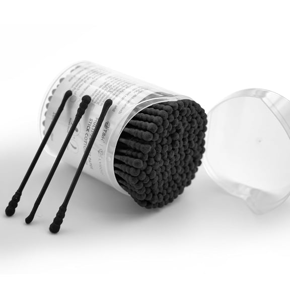 160 Count Black Disposable Cotton Swabs - Double Tip Scoop & Spiral for Ear Cleaning, Lint-Free, Biodegradable Paper Stick Multipurpo for Makeup, Crafts