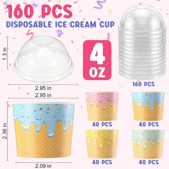 160 Count Paper Ice Cream Cups with Clear Dome Lids 4 oz Disposable Dessert Cups