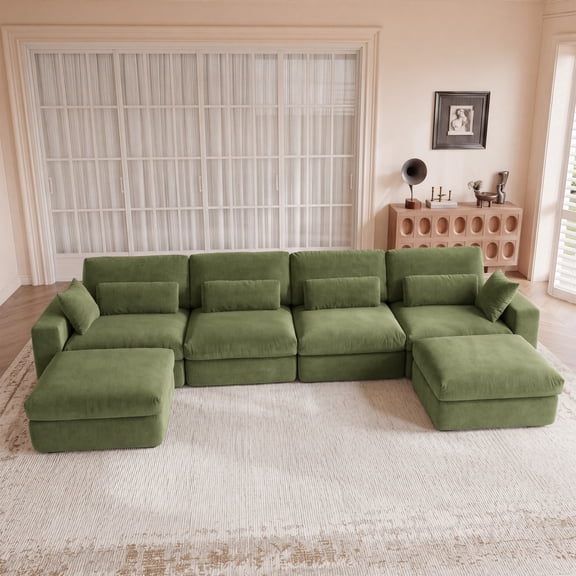 160" Green Convertible Modular U Shaped Sectional Sofa Couch, Chenille Fabric Oversized Bone Free Sectional Sofa with Chaise Ottoman for Apartment Living Room