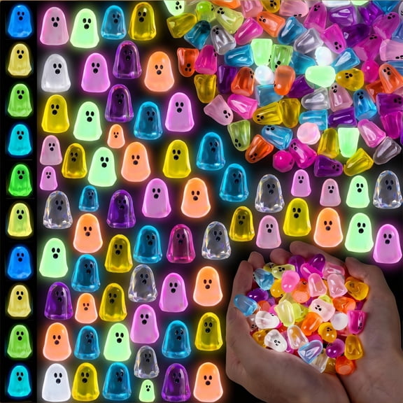 160 Halloween Mini Ghost Figurines, Glow in the Dark Resin Figures, 8 Colors, Party Favors, Dollhouse Garden Decor