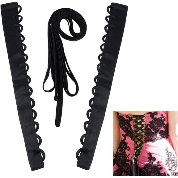 160 Inch Women's Tie Back for Wedding Bridal Gown 19 Inch Wedding Dress Loops Adjustable Wedding Dress Loops Lace up for Prom Dress Dress Cord Loops for Zipper Replacement or Buttons Black